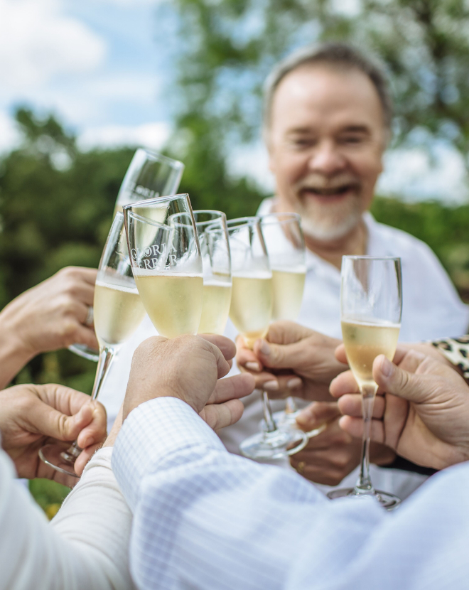 Image of Sparkling Coravin and a flute and a bottle of sparkling wine