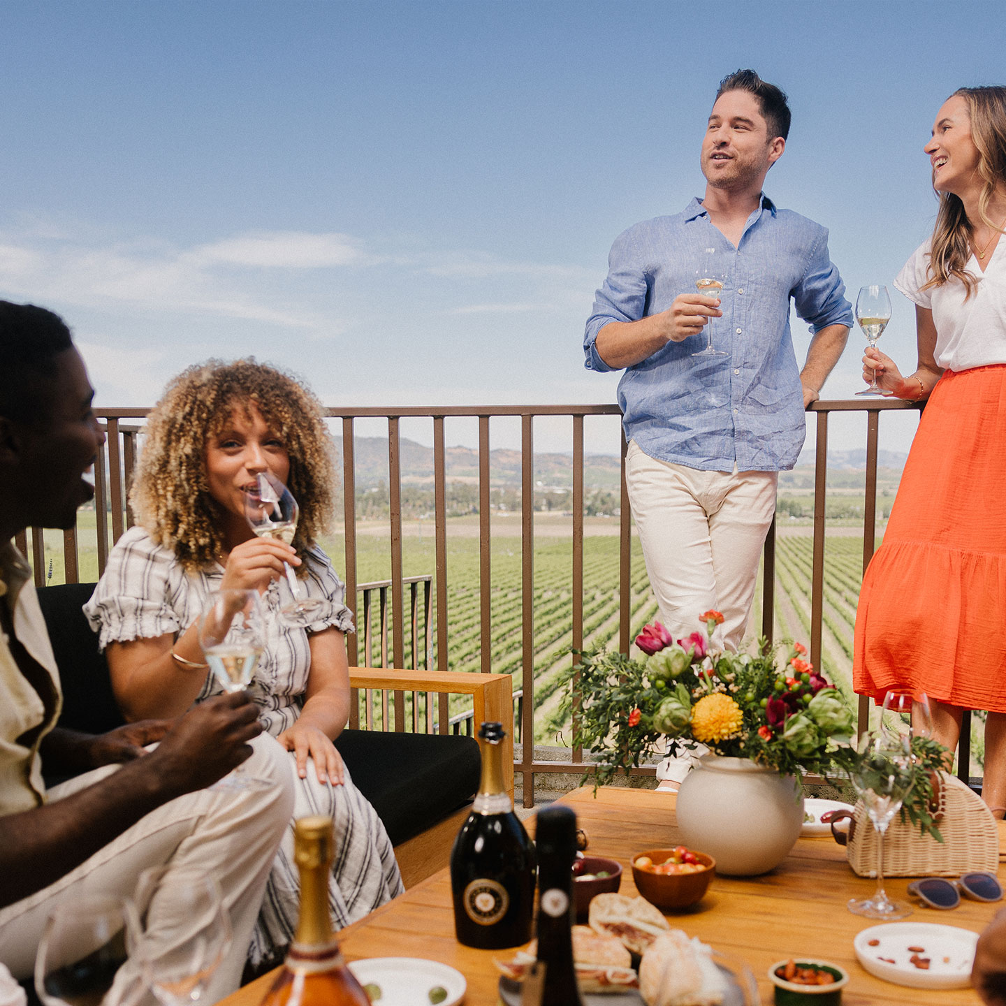 Group tasting overlooking Gloria Ferrer vineyard